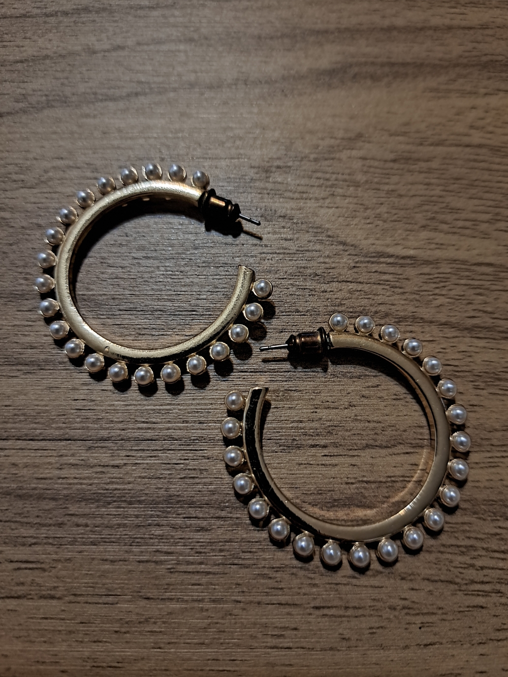Gold Hoop Earrings with Faux Pearl Accents - Women Jewelry